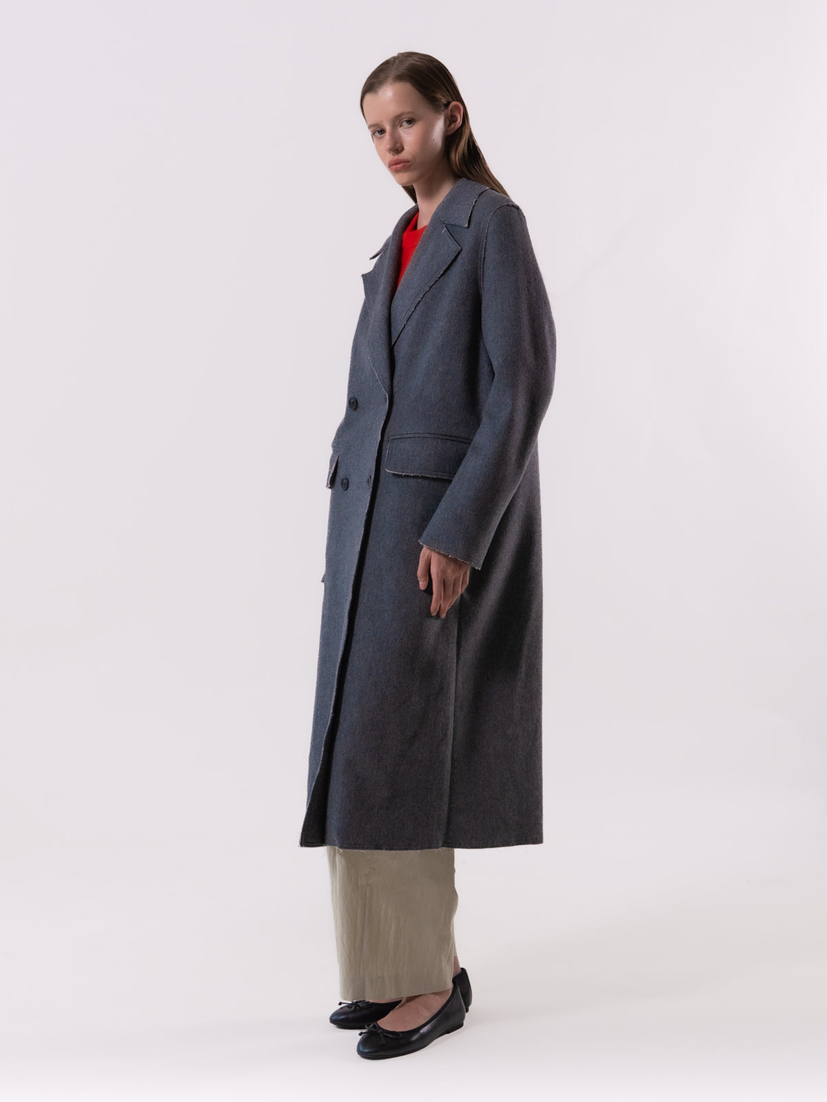 Grey Raw Edge Wool Coat