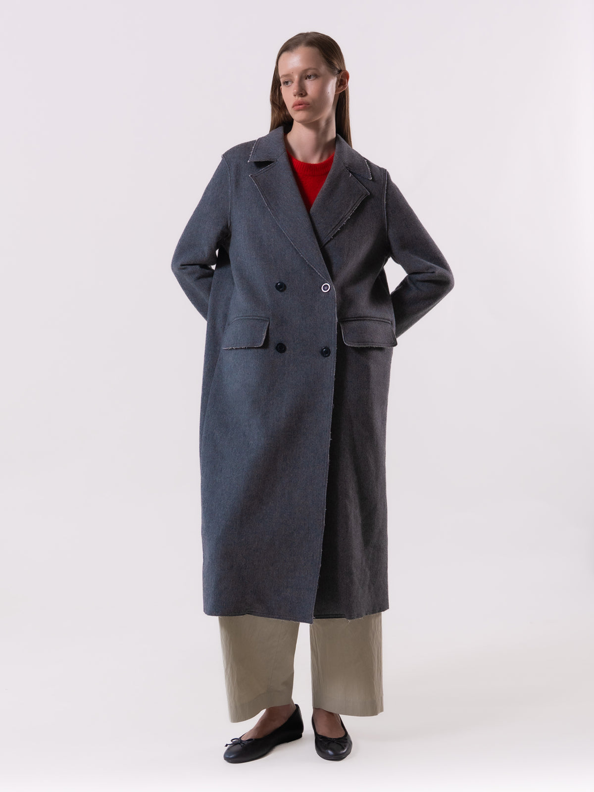 Grey Raw Edge Wool Coat