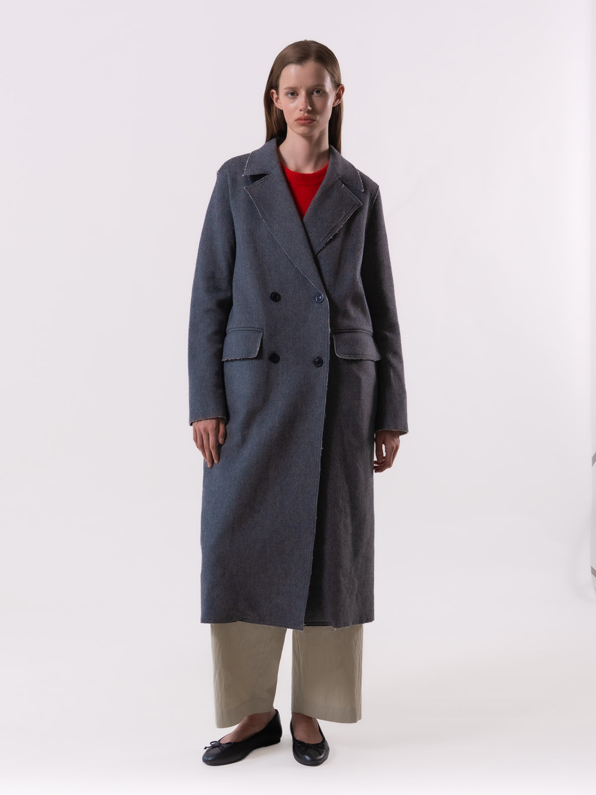 Grey Raw Edge Wool Coat