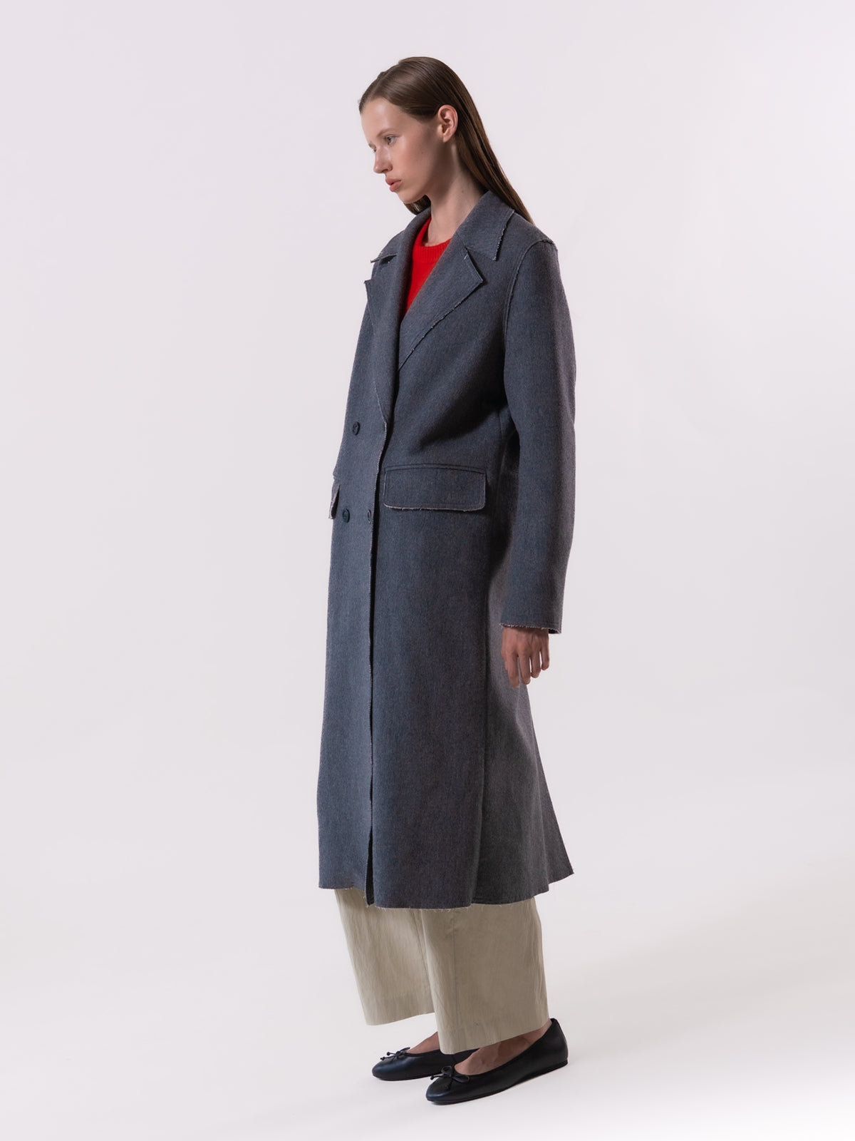 Grey Raw Edge Wool Coat