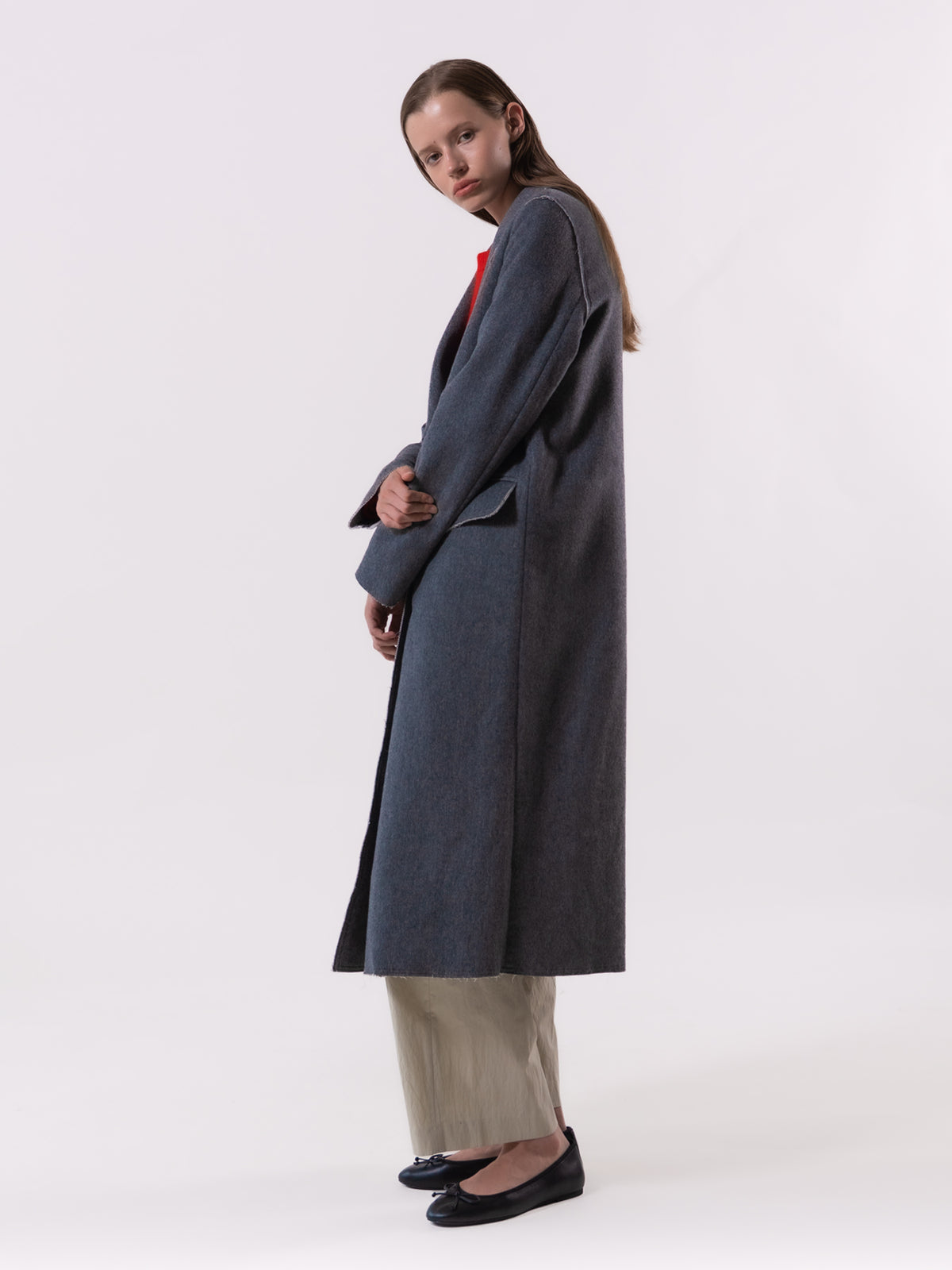 Grey Raw Edge Wool Coat
