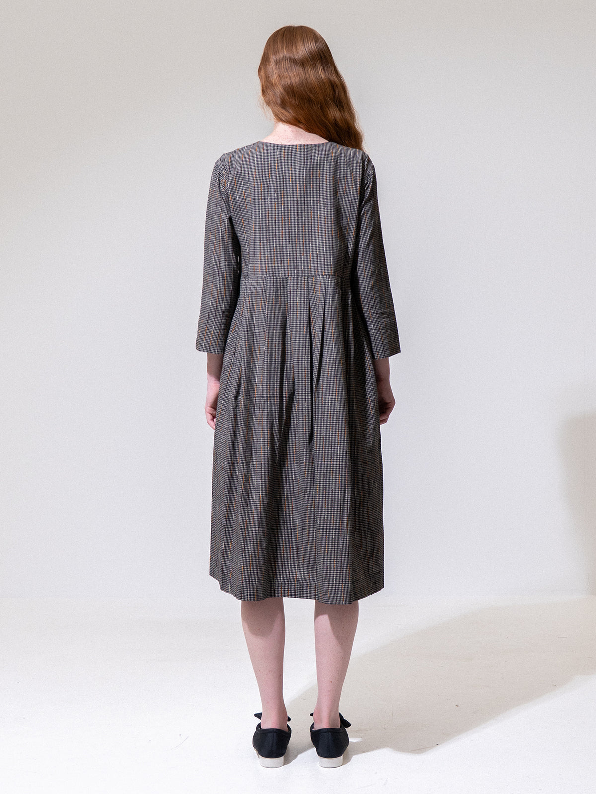 Black Striped Long Sleeve Pleated Dress