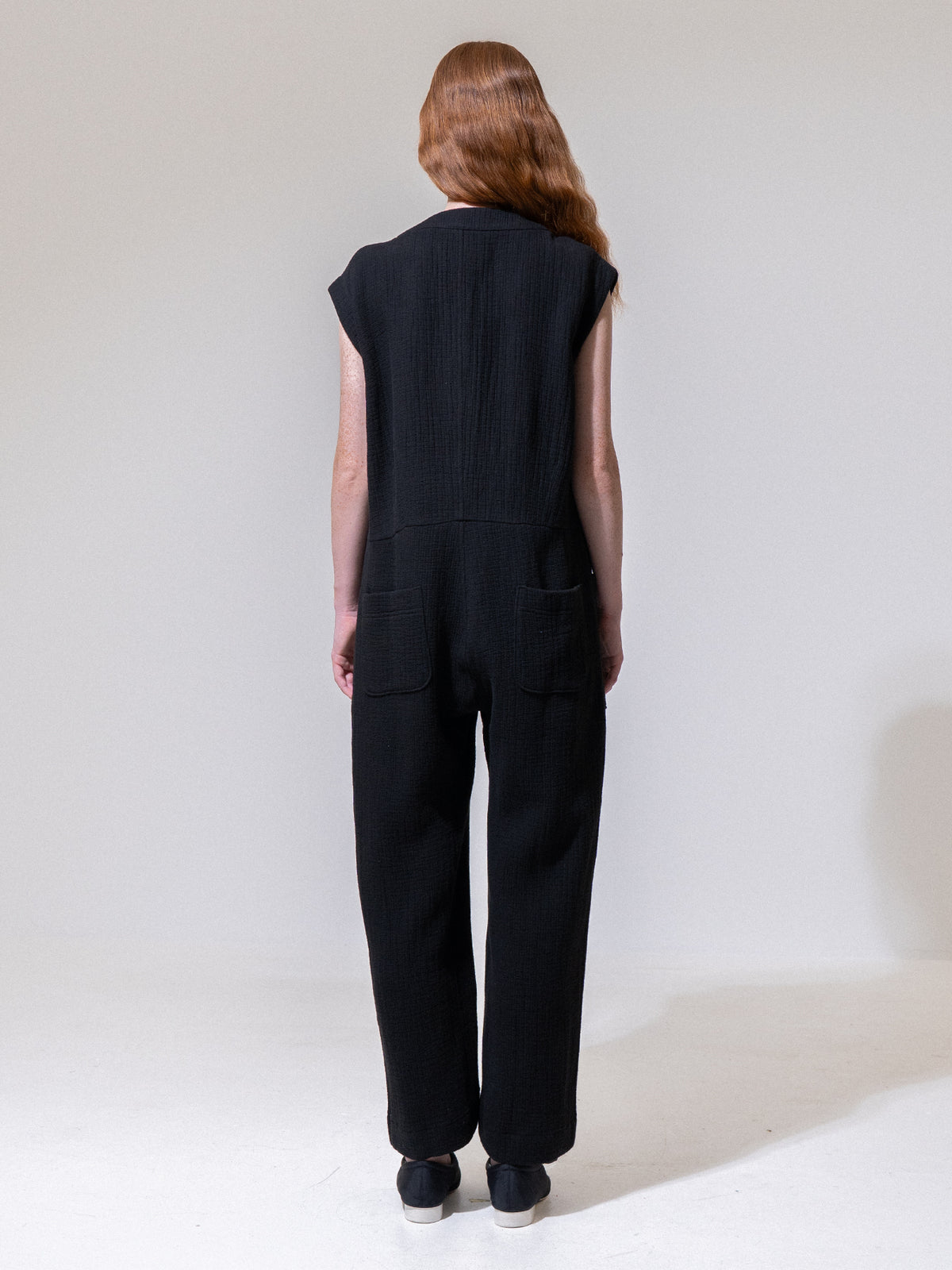 Black Sleeveless Button-Up Jumpsuit