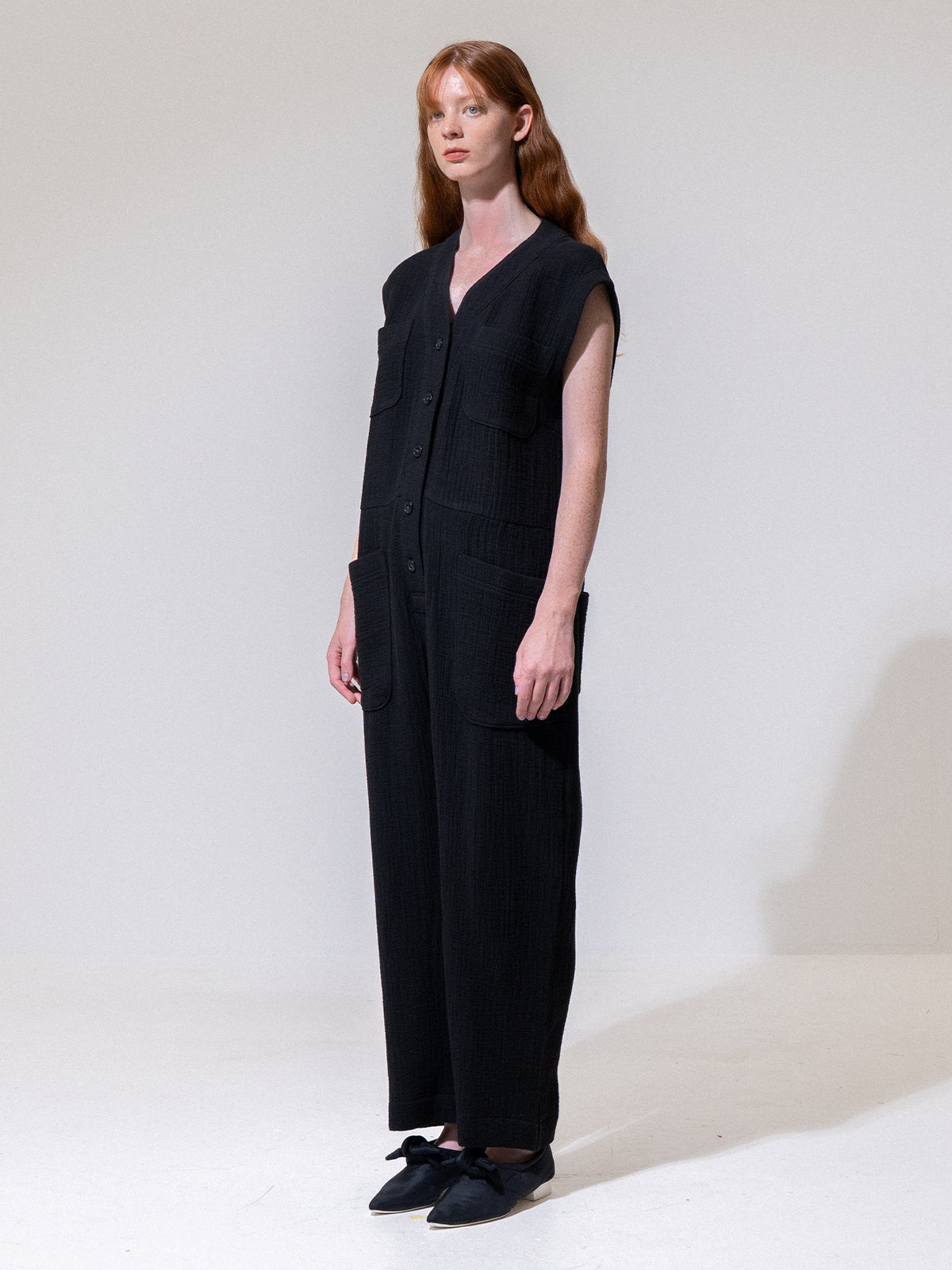 Black Sleeveless Button-Up Jumpsuit