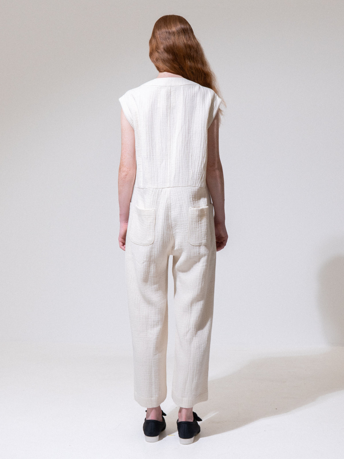 Cream Sleeveless Button-Up Jumpsuit