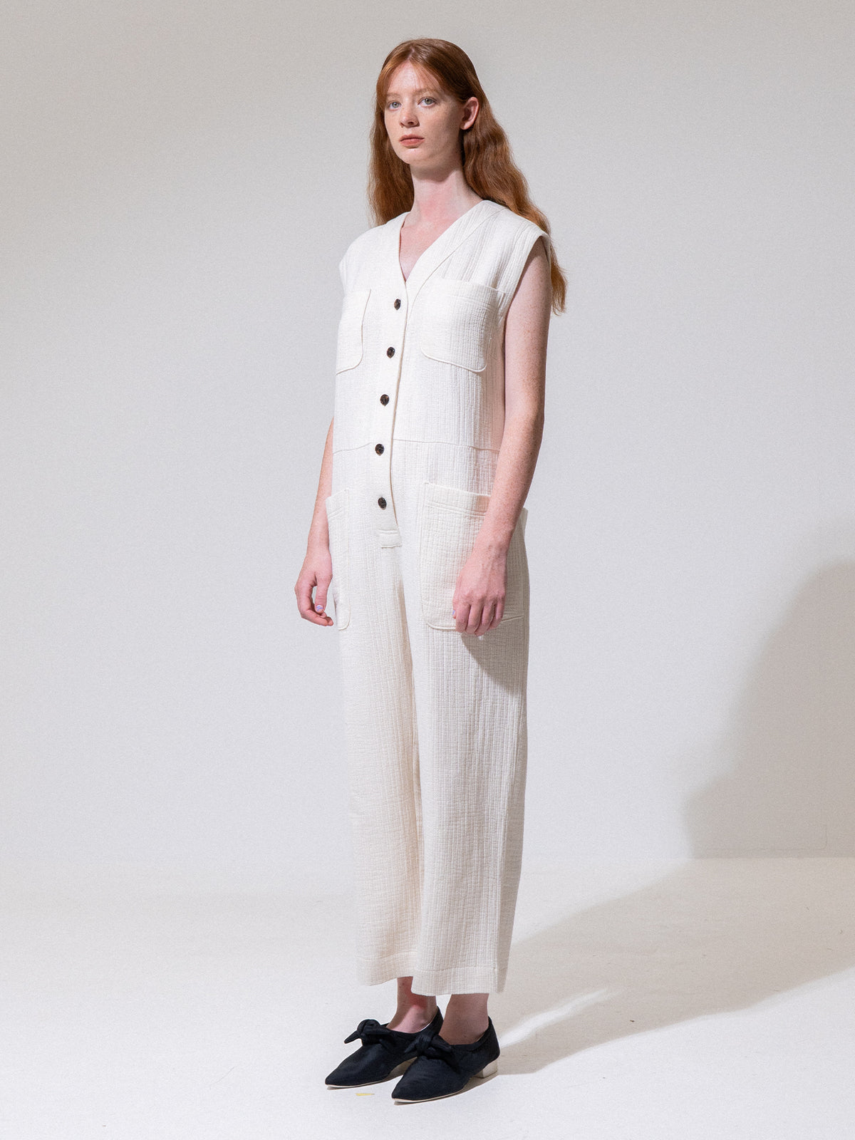 Cream Sleeveless Button-Up Jumpsuit