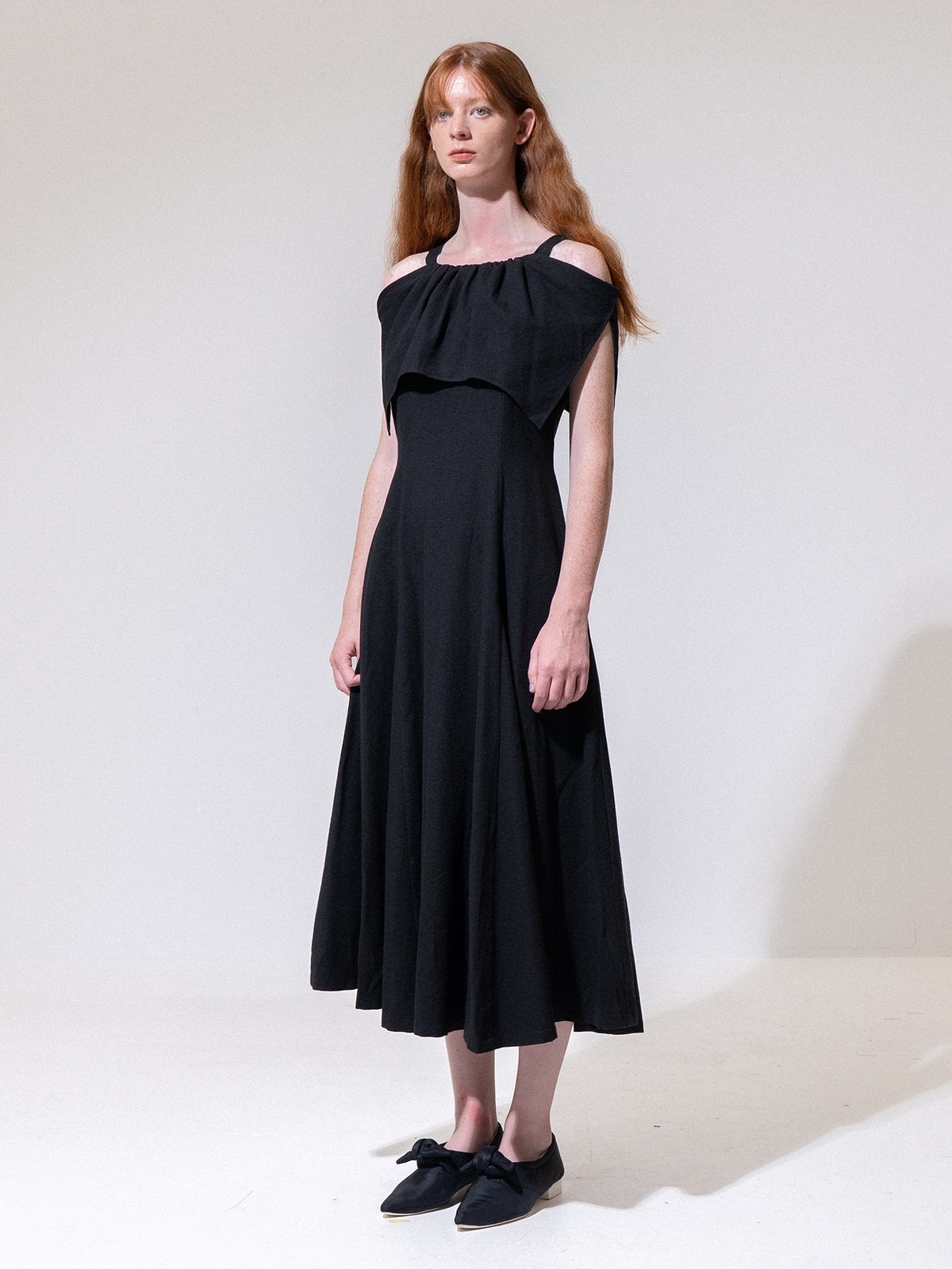 Black Draped Double Layer Dress