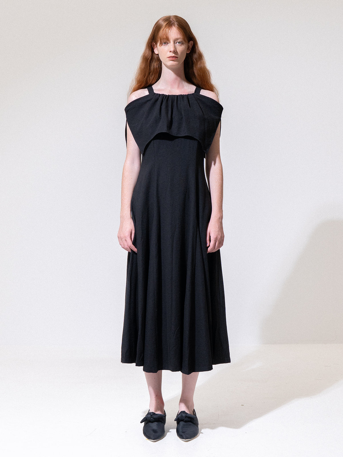 Black Draped Double Layer Dress
