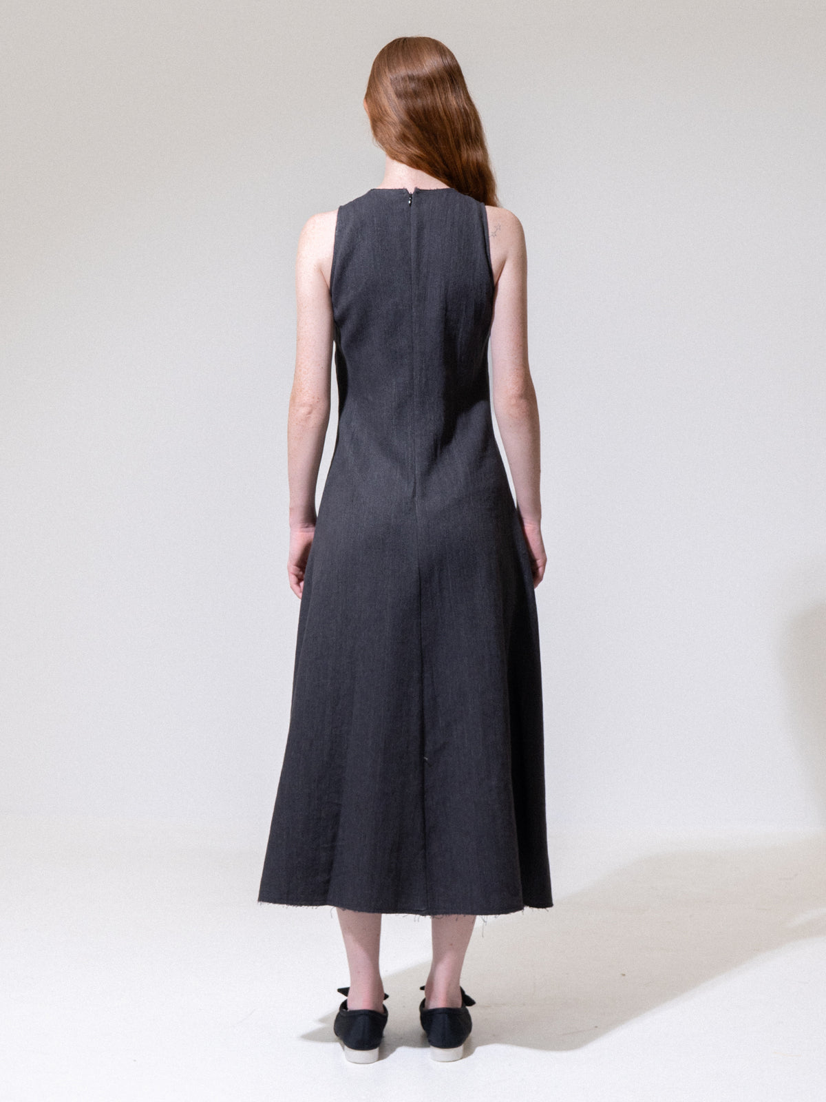 Black Sleeveless Darted Skirt Dress