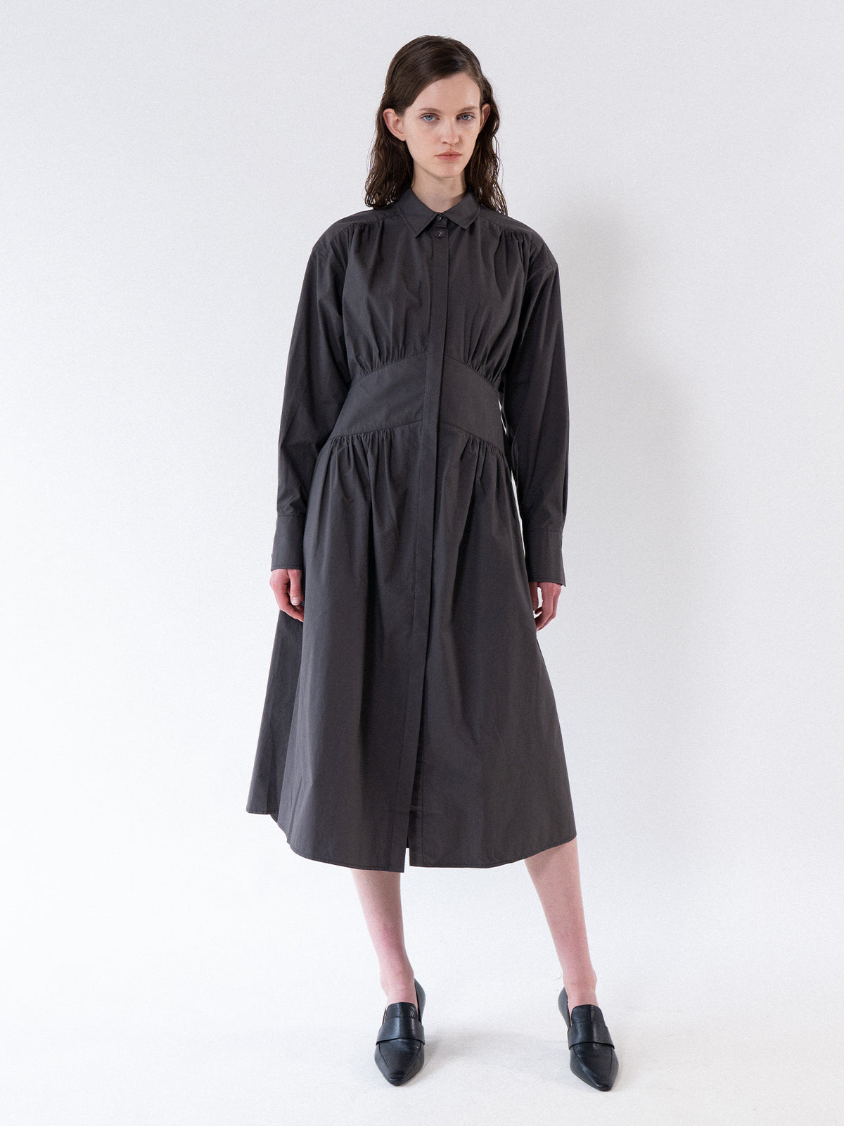Charcoal Cinched Waist Cotton Dress