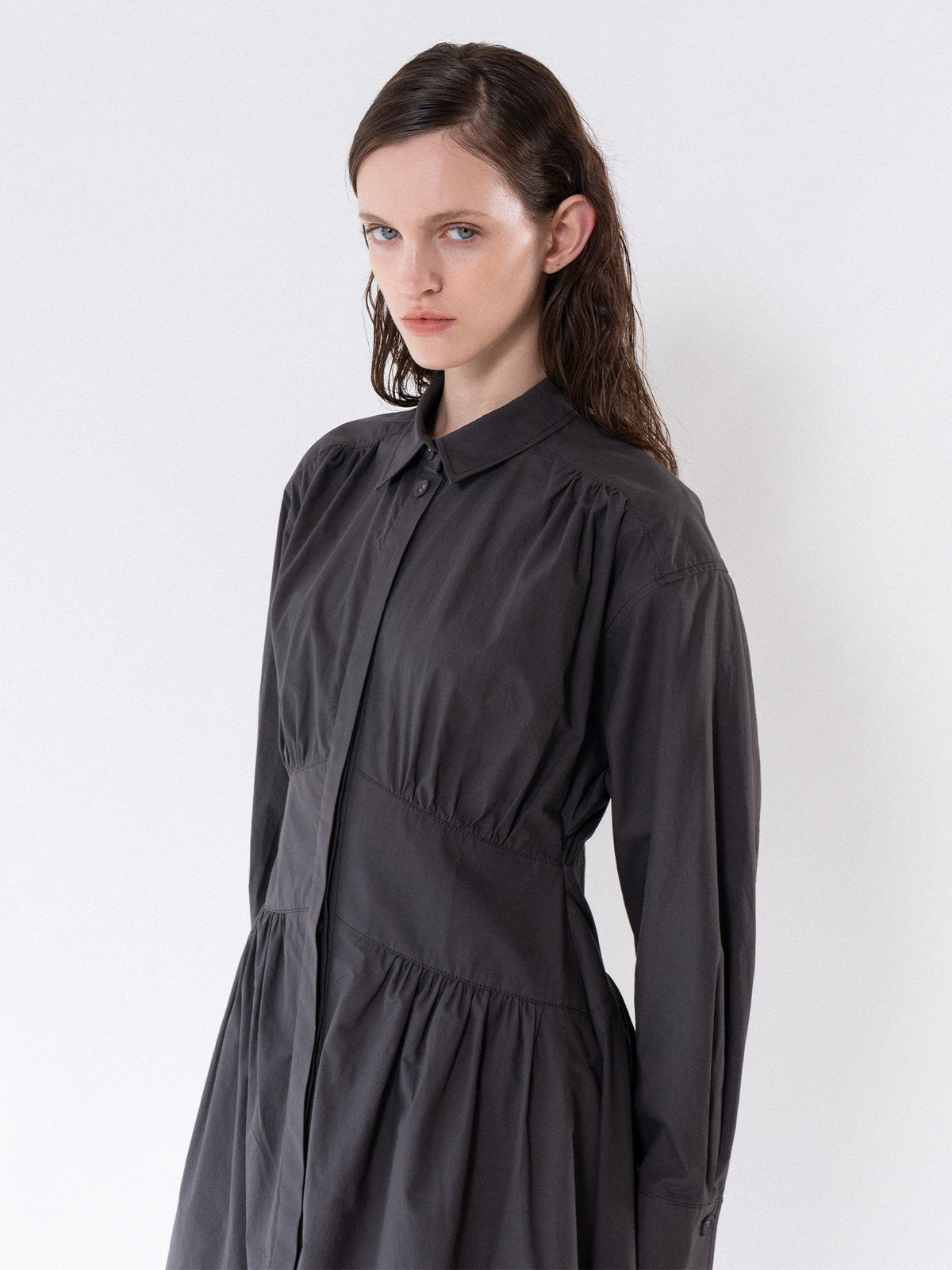 Charcoal Cinched Waist Cotton Dress