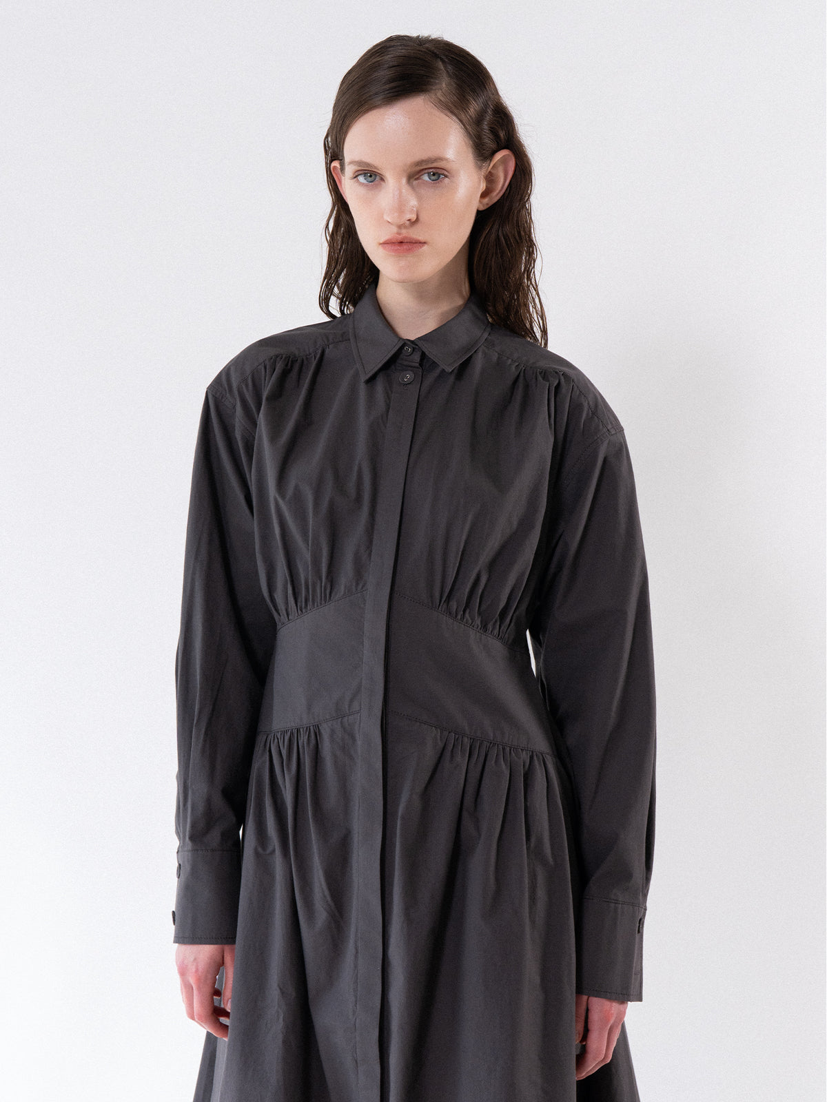 Charcoal Cinched Waist Cotton Dress