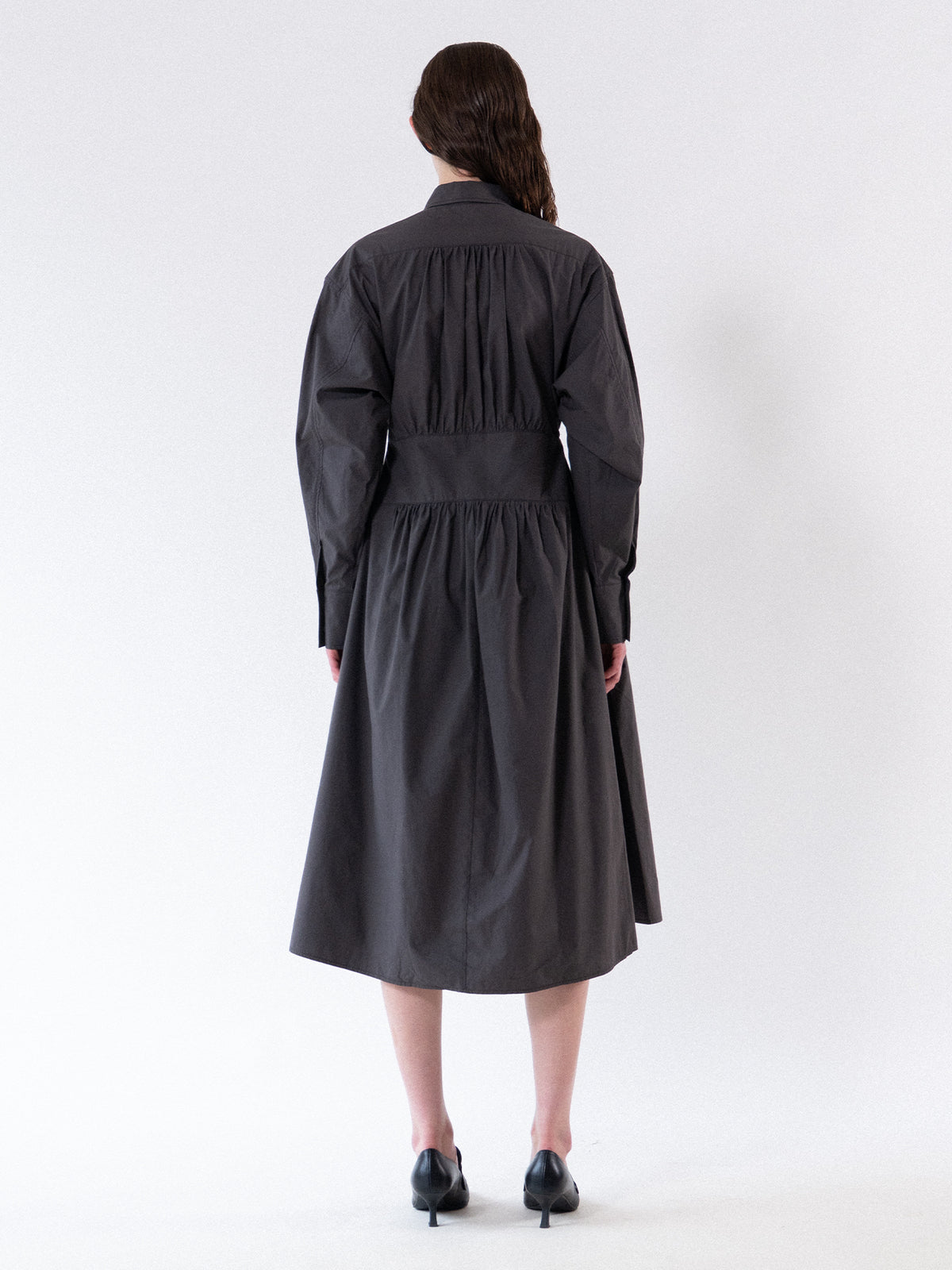 Charcoal Cinched Waist Cotton Dress