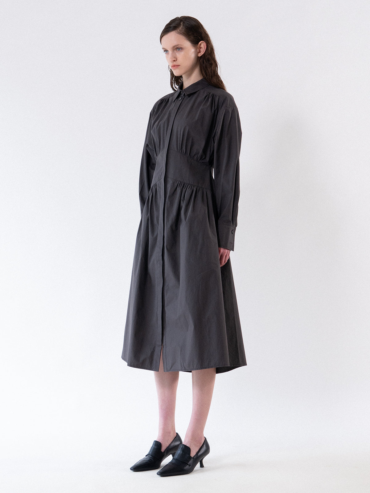 Charcoal Cinched Waist Cotton Dress