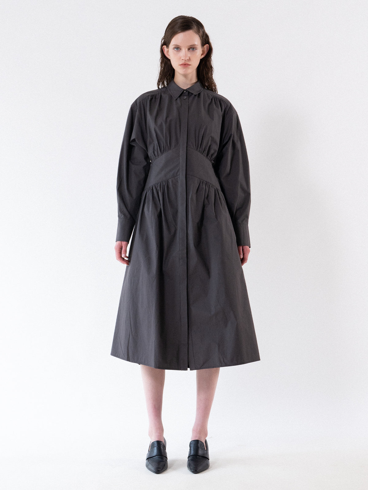 Charcoal Cinched Waist Cotton Dress