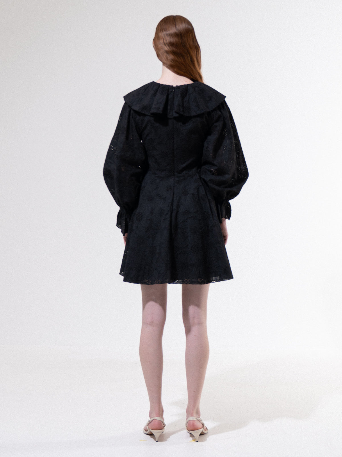 Black-Lace Ruffle Collar Mini Dress