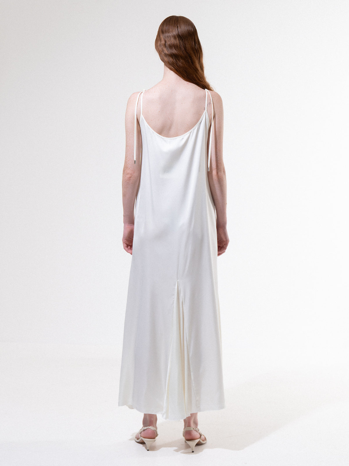 Cream Satin Sleeveless Long Dress