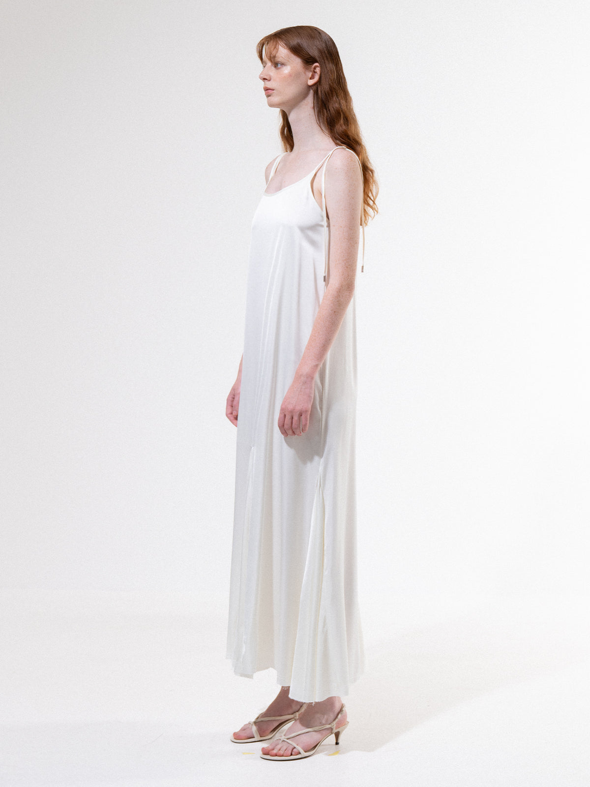 Cream Satin Sleeveless Long Dress