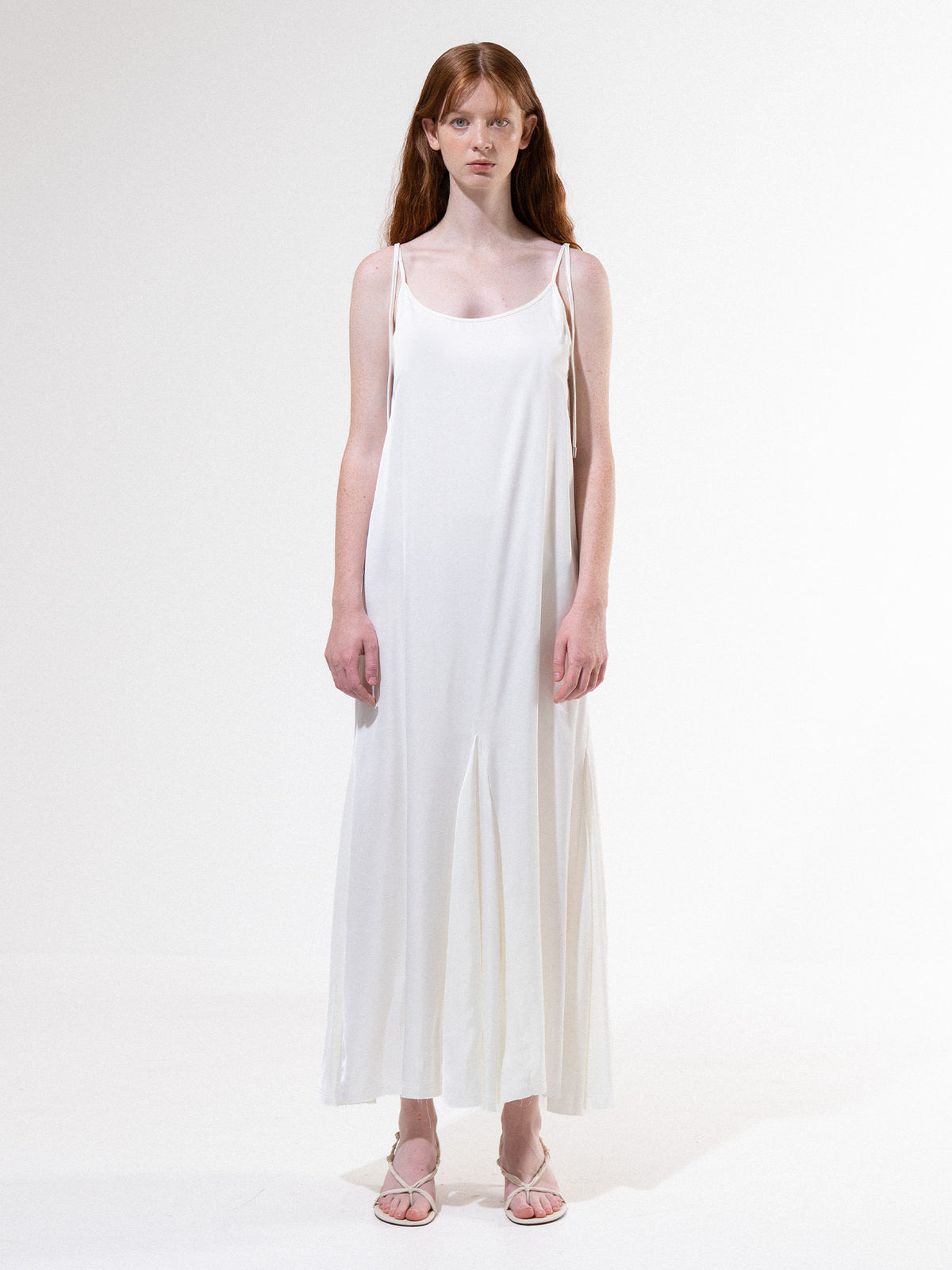 Cream Satin Sleeveless Long Dress