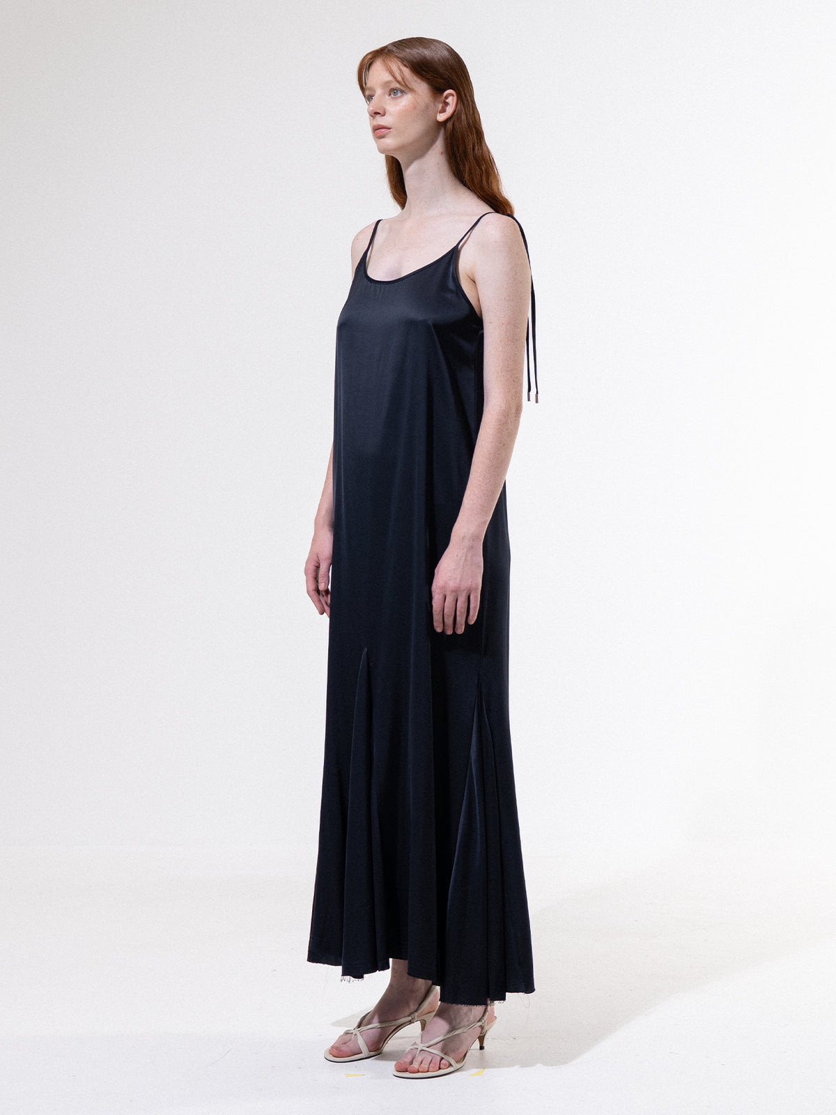 Navy Satin Sleeveless Long Dress