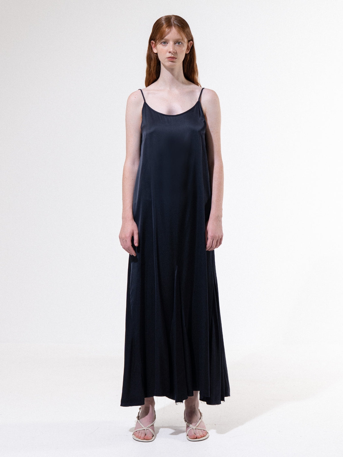 Navy Satin Sleeveless Long Dress