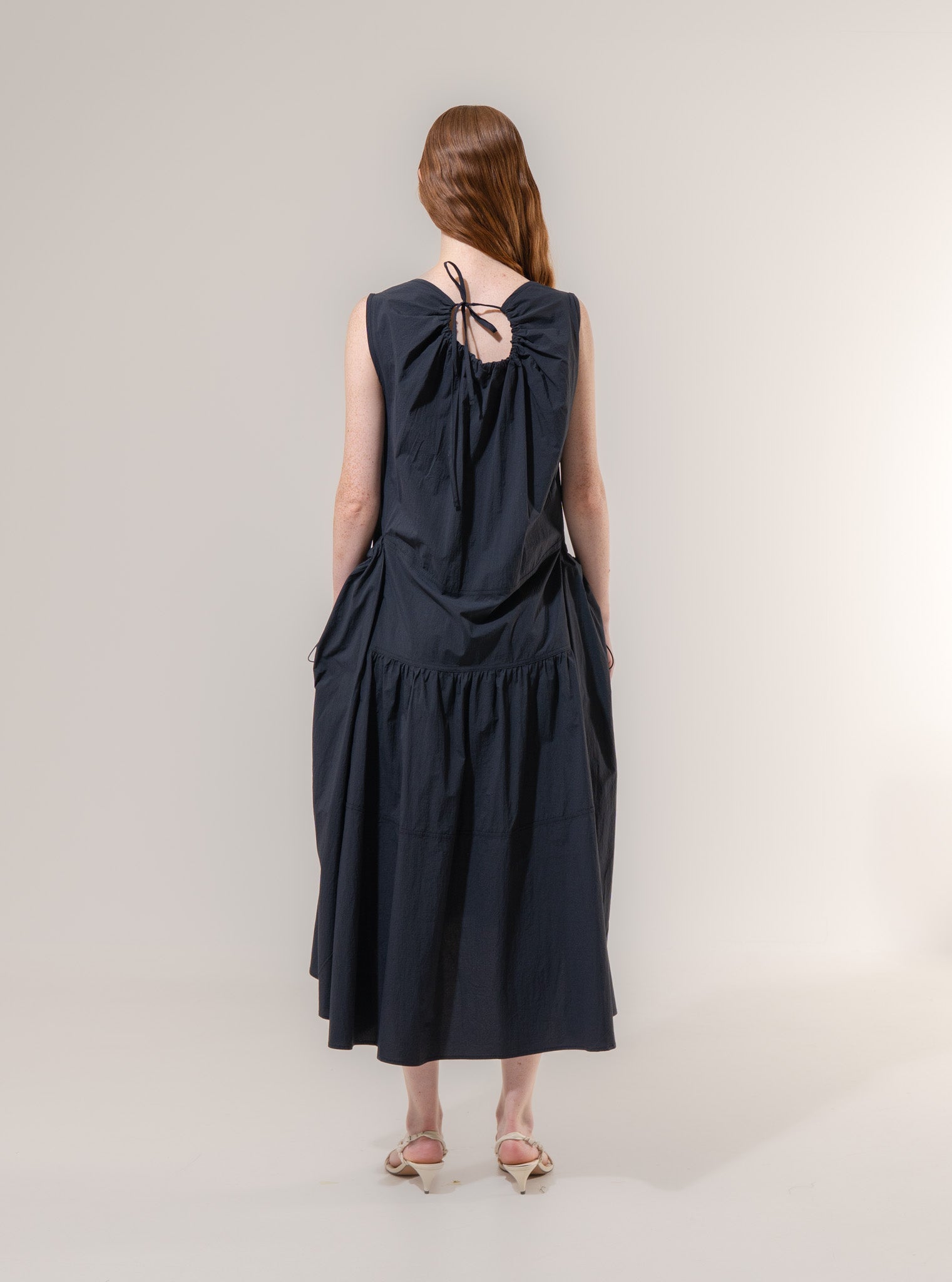 Navy Drawstring Volume Dress