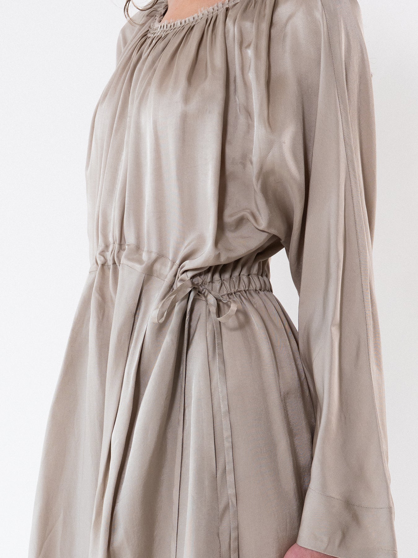 Beige Gathered Neckline Maxi Dress