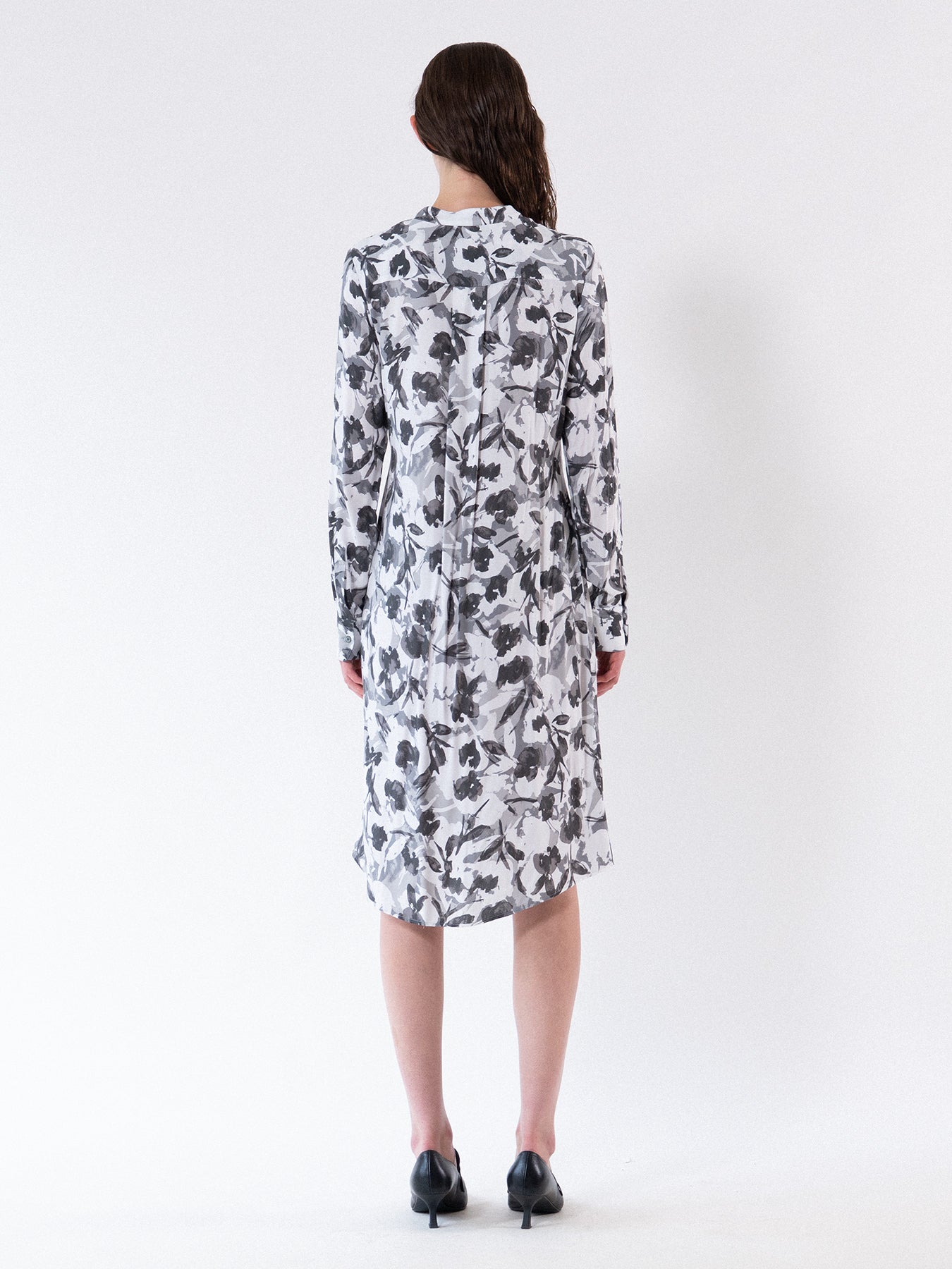 Grey Floral Tie-Waist Shirt Dress