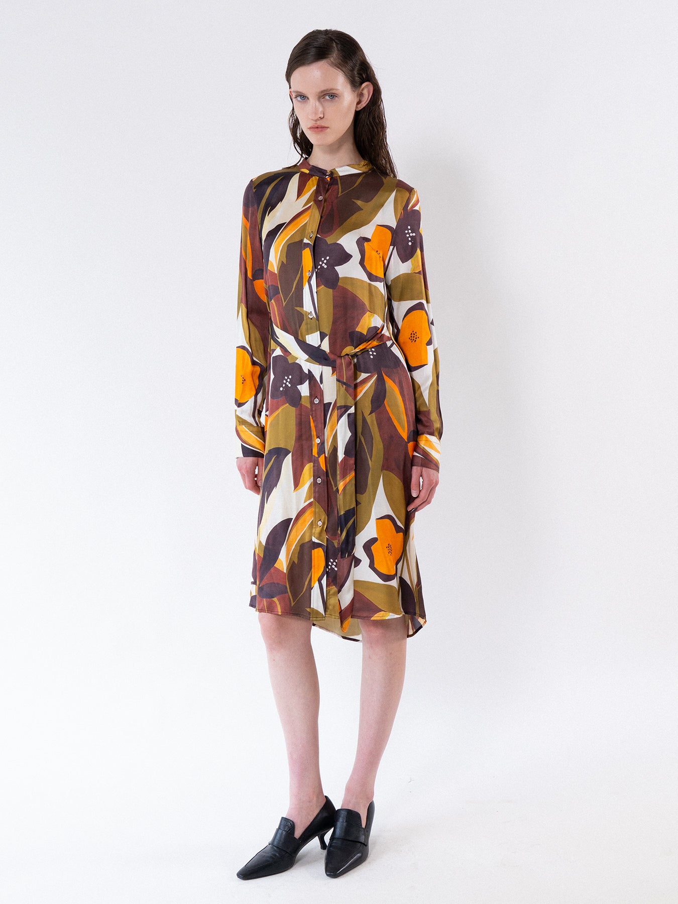 Olive Burgundy Tie-Waist Shirt Dress