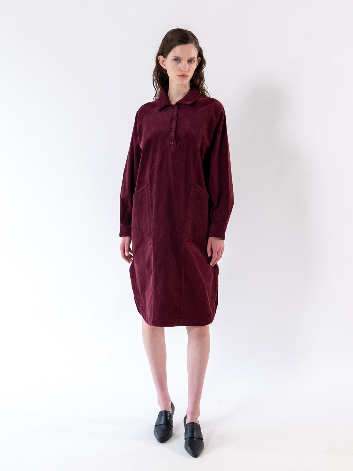 Burgundy Corduroy Relax Shirt Dress
