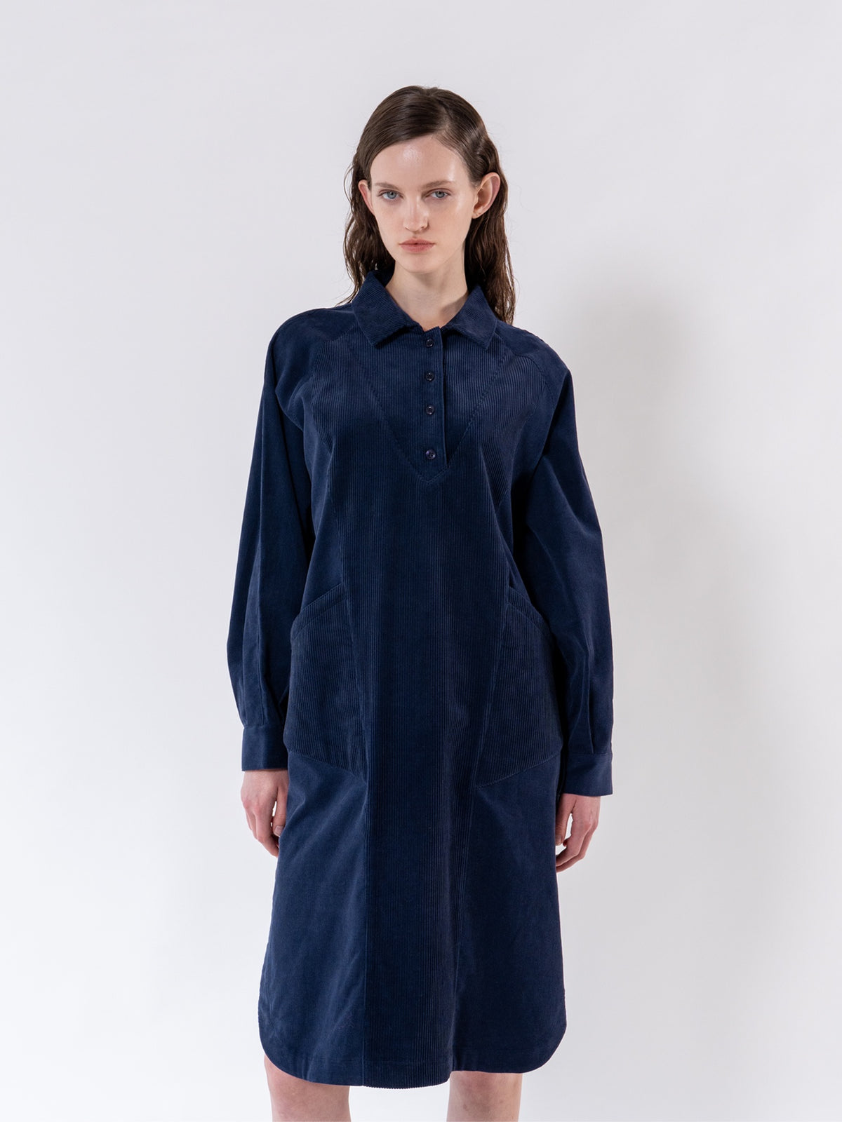 Navy Corduroy Relax Shirt Dress