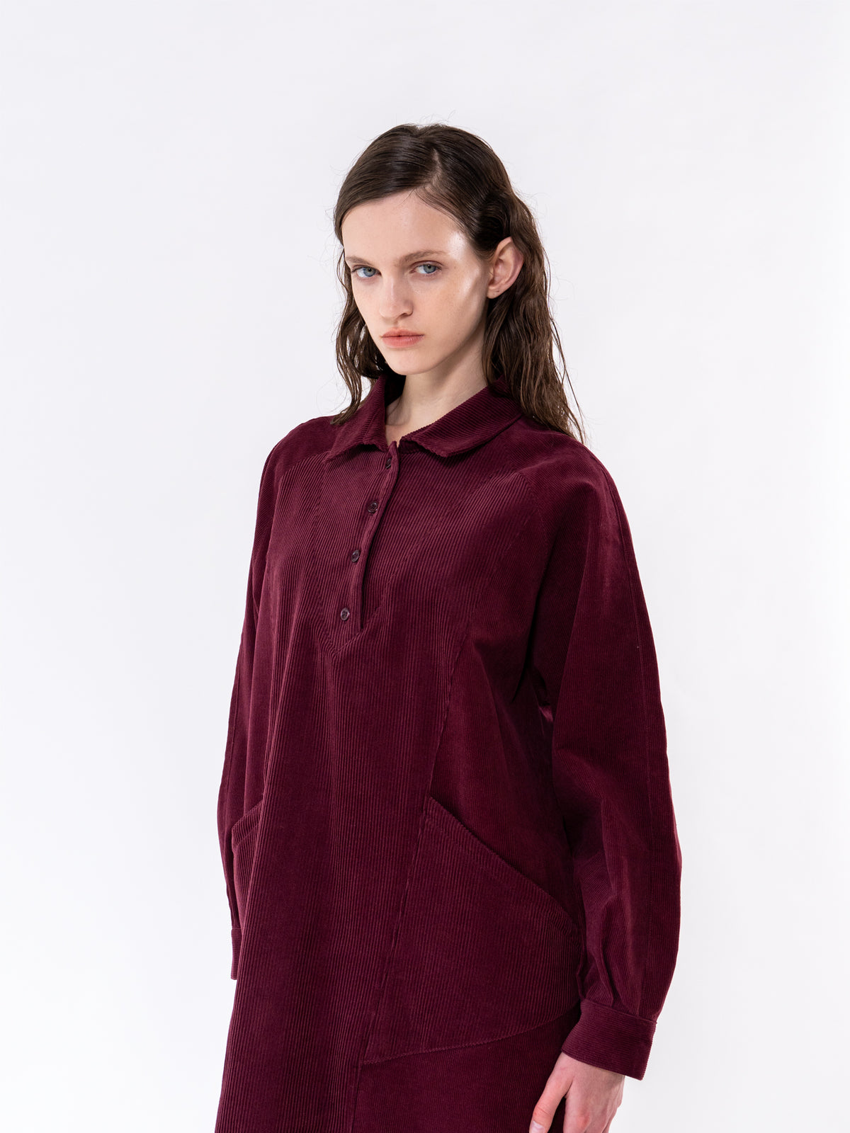 Burgundy Corduroy Relax Shirt Dress