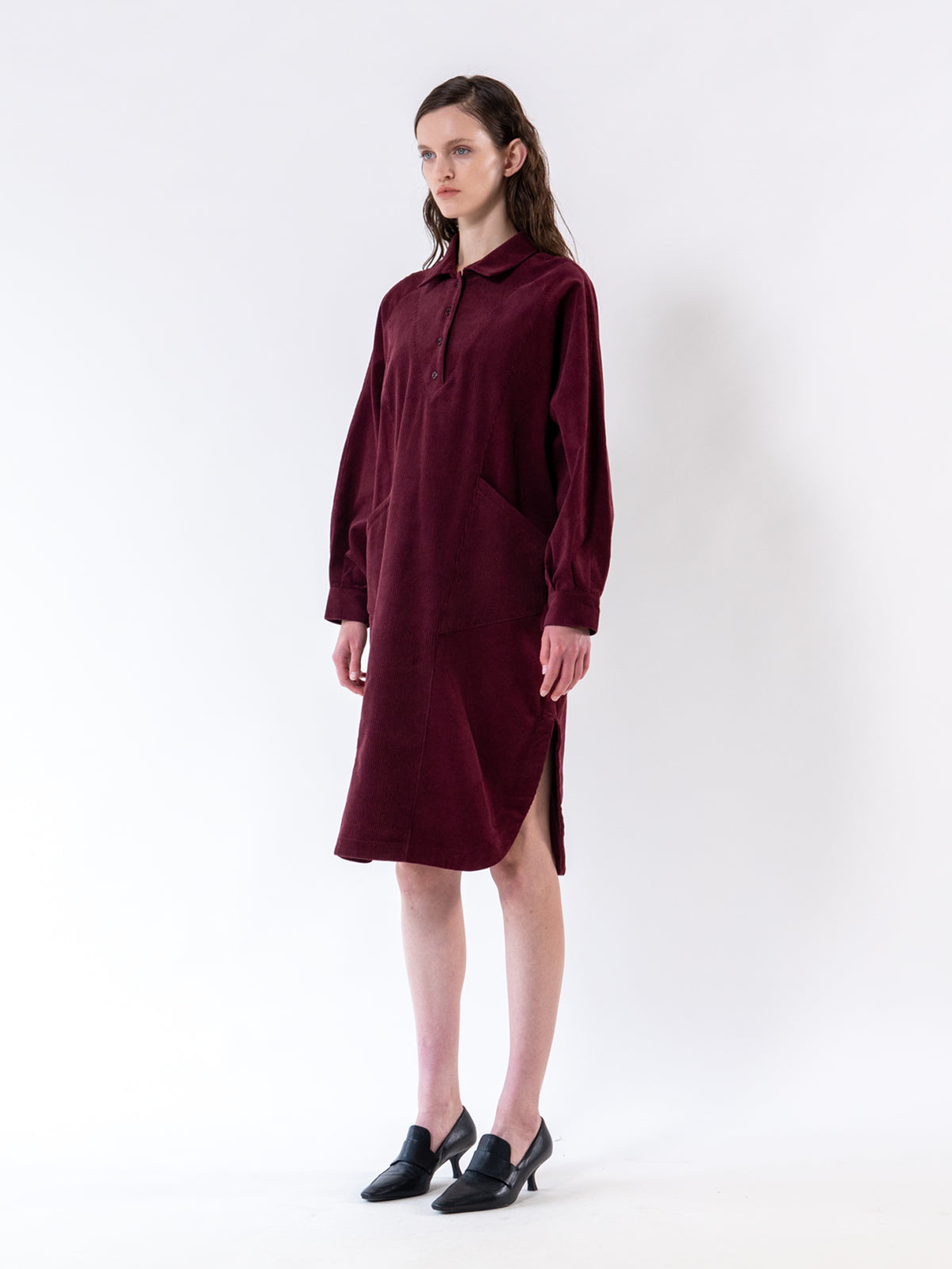 Burgundy Corduroy Relax Shirt Dress