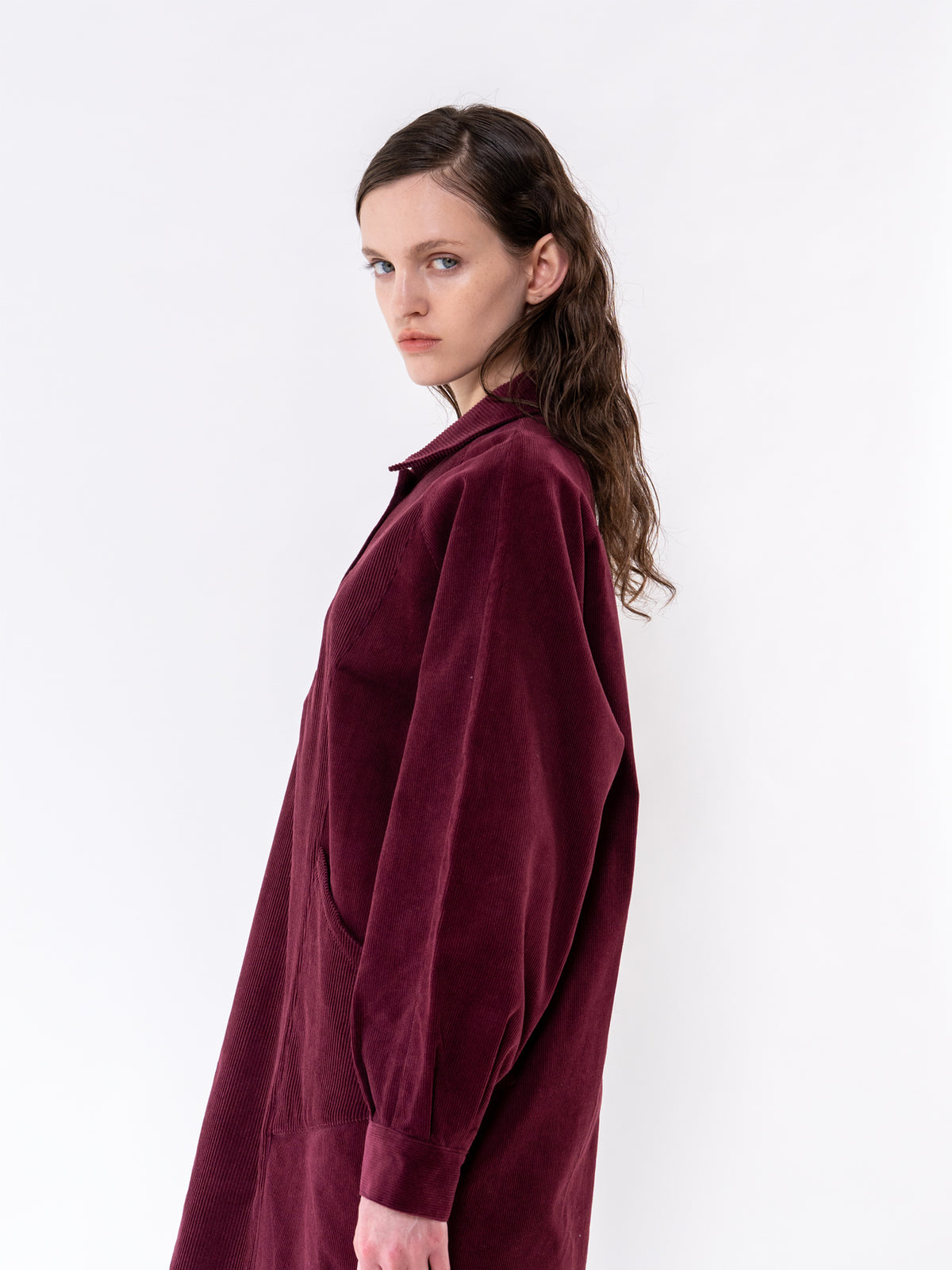 Burgundy Corduroy Relax Shirt Dress