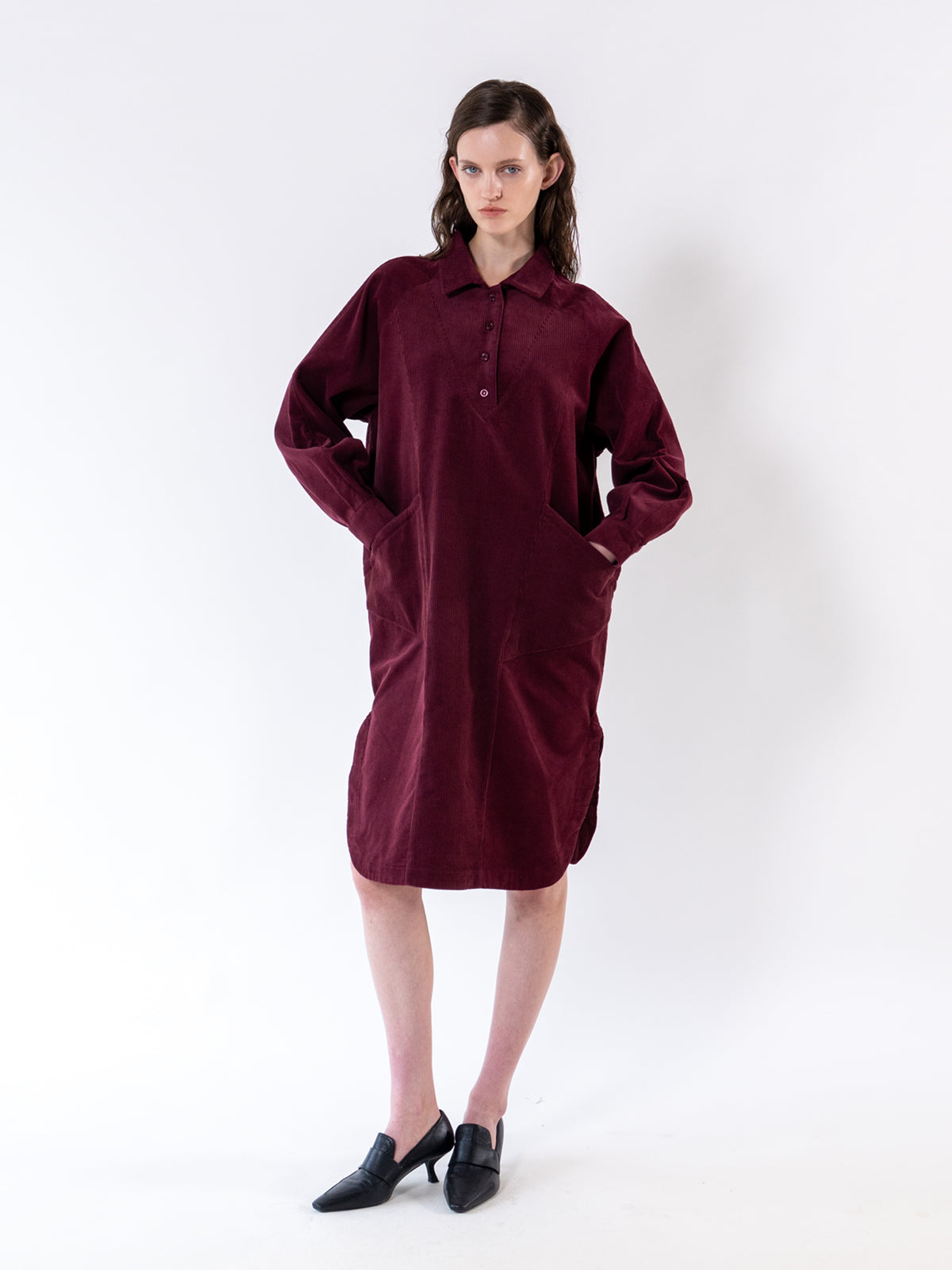 Burgundy Corduroy Relax Shirt Dress