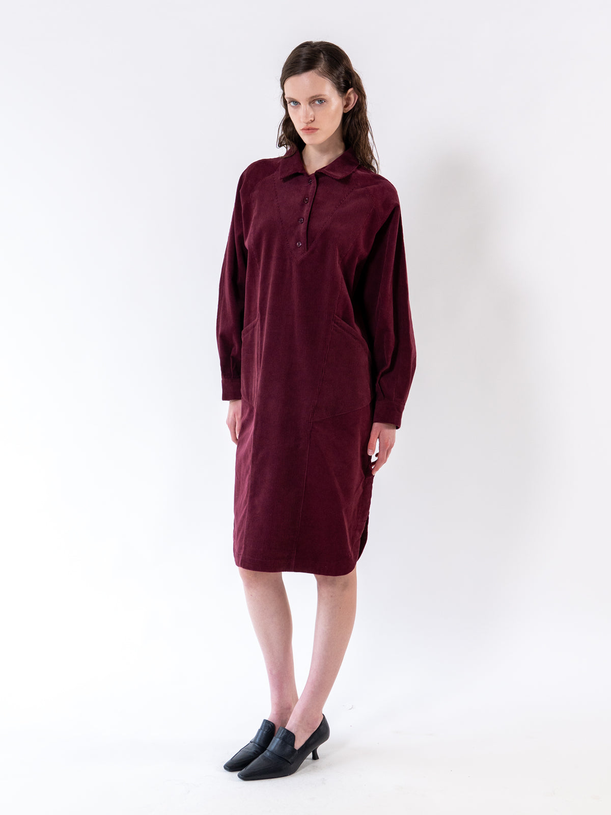 Burgundy Corduroy Relax Shirt Dress