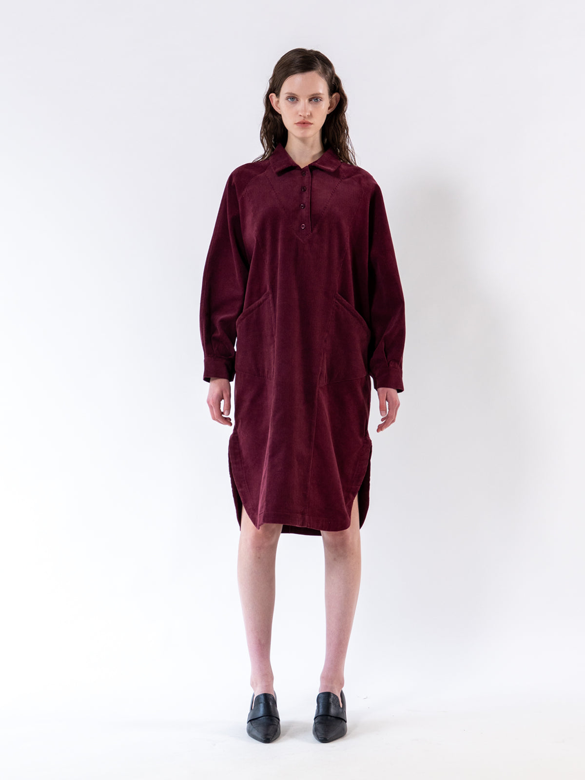 Burgundy Corduroy Relax Shirt Dress