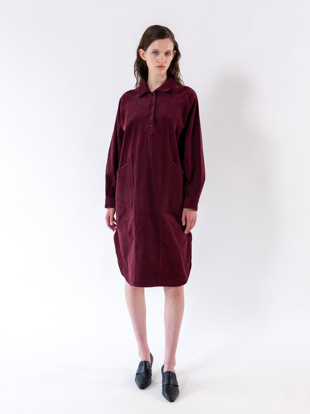 Burgundy Corduroy Relax Shirt Dress