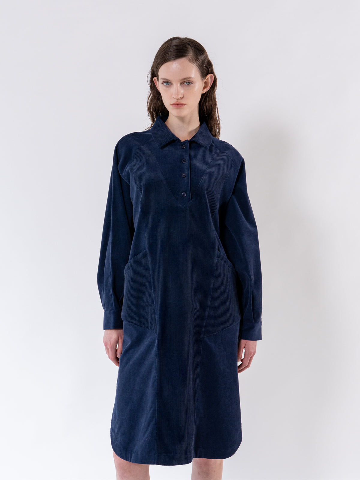 Navy Corduroy Relax Shirt Dress
