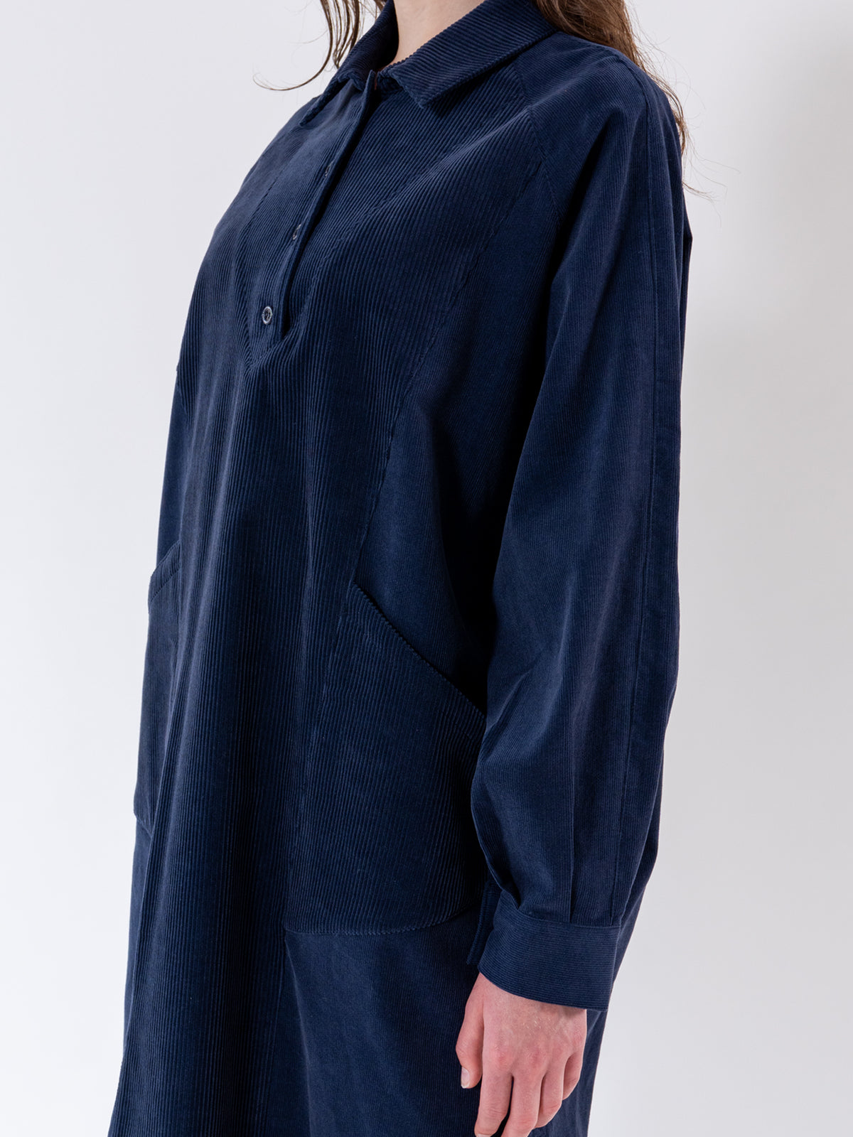 Navy Corduroy Relax Shirt Dress