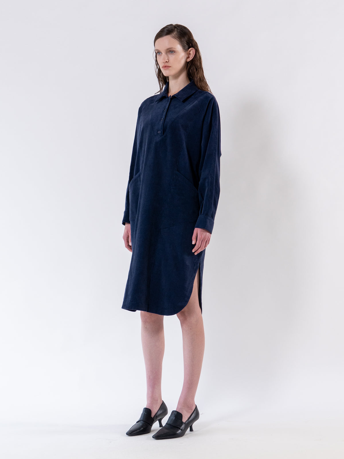 Navy Corduroy Relax Shirt Dress
