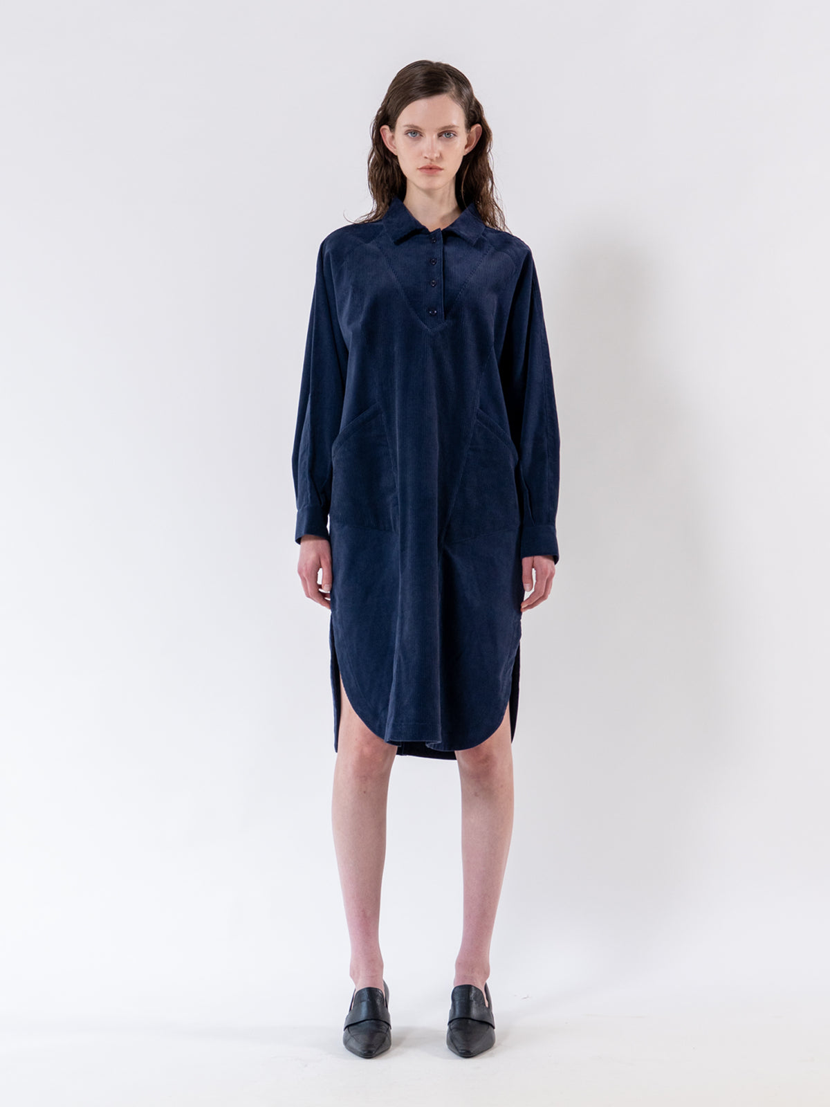 Navy Corduroy Relax Shirt Dress