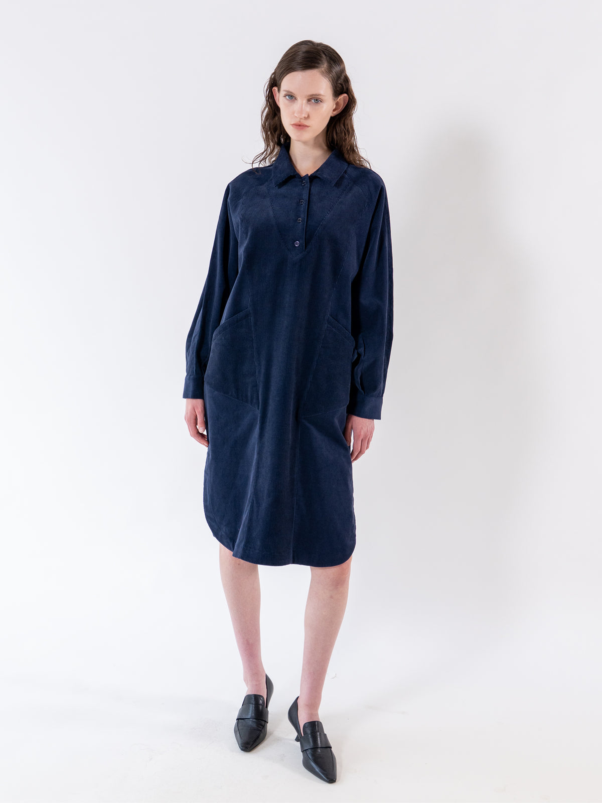 Navy Corduroy Relax Shirt Dress
