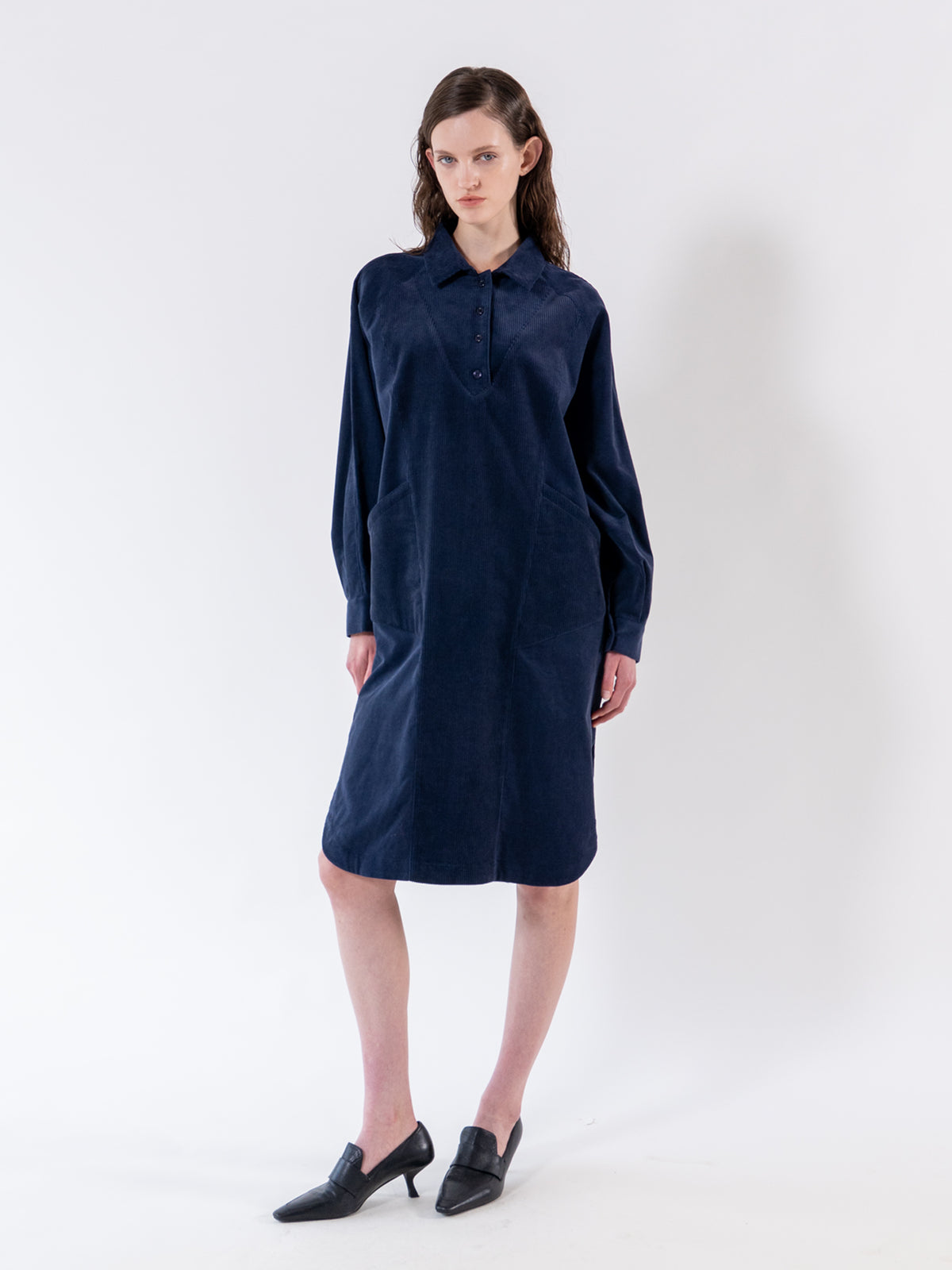Navy Corduroy Relax Shirt Dress