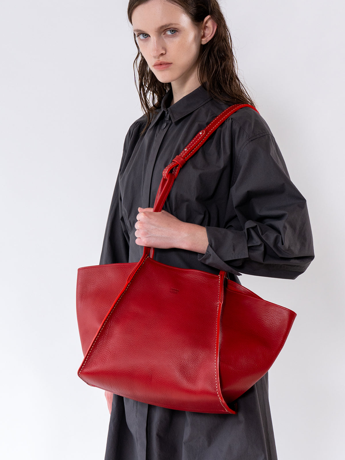 Red rhombus Leather Bag