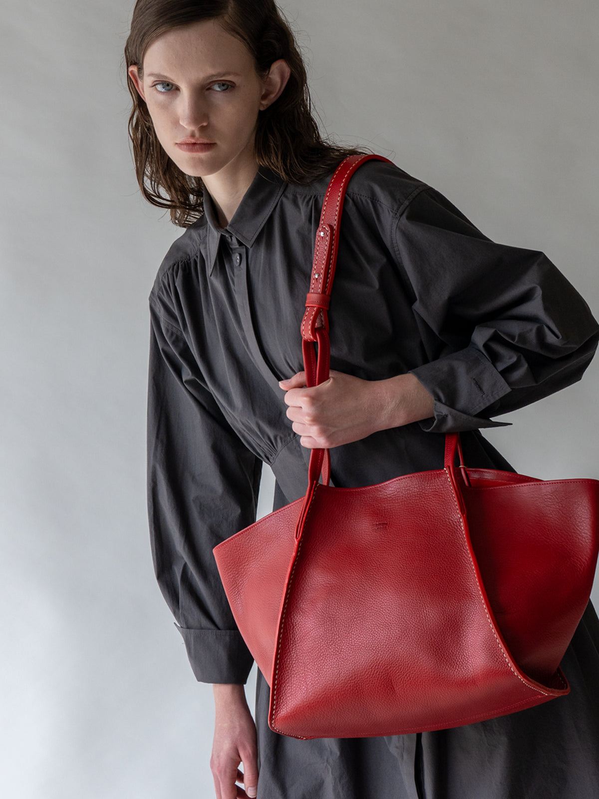 Red rhombus Leather Bag