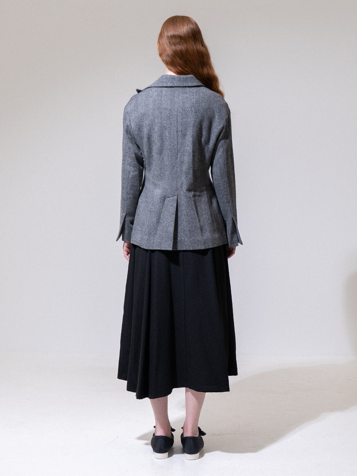 Charcoal Herringbone Curved Blazer