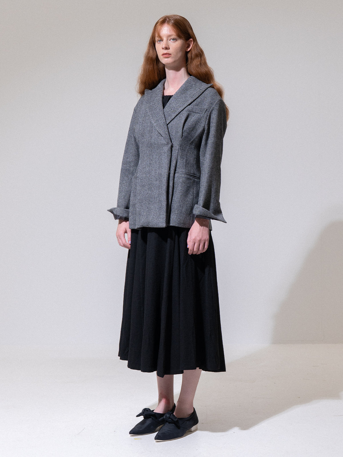 Charcoal Herringbone Curved Blazer