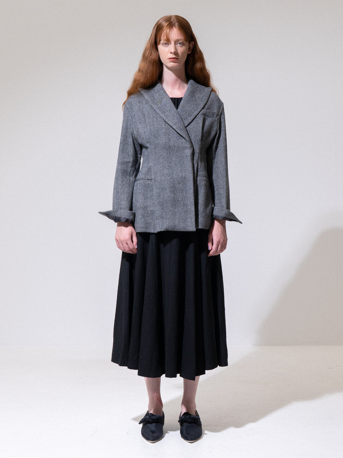 Charcoal Herringbone Curved Blazer