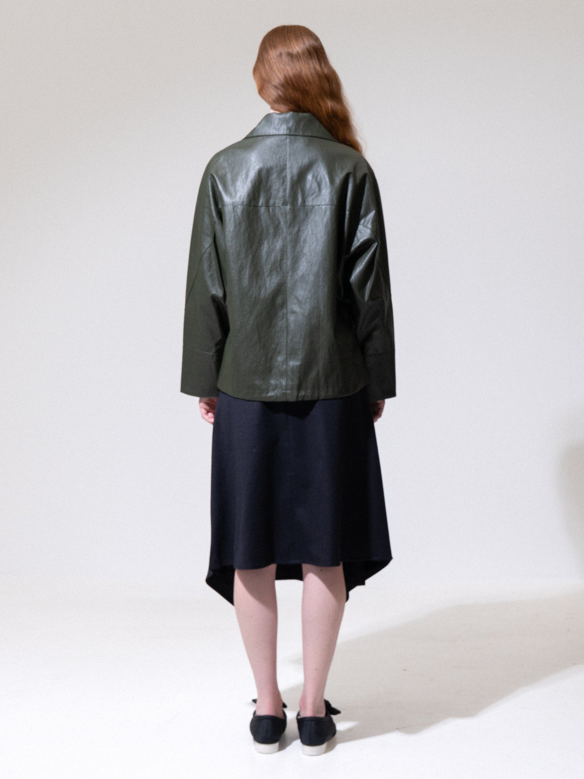 Khaki High-Low Vegan Leather Jacket